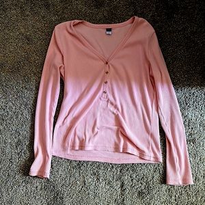 Pink ribbed quarter button down long sleeve